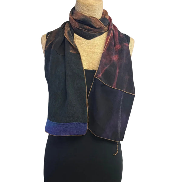 Judith Bird Scarf, Stretchy Silks, Copper/Rose/Black/Blue