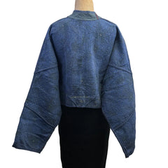 NAMAI Kantha Jacket, Reversible, Kaira Cropped, Blue/Green S/M