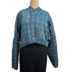 NAMAI Kantha Jacket, Reversible, Kaira Cropped, Blue/Green S/M