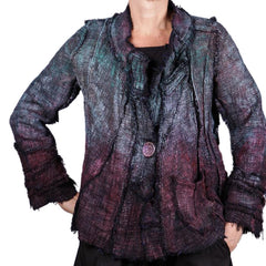 Tatiana Palnitska Jacket, Cascade of Molten Metals, Turquoise/Red/Wine/Black, XS