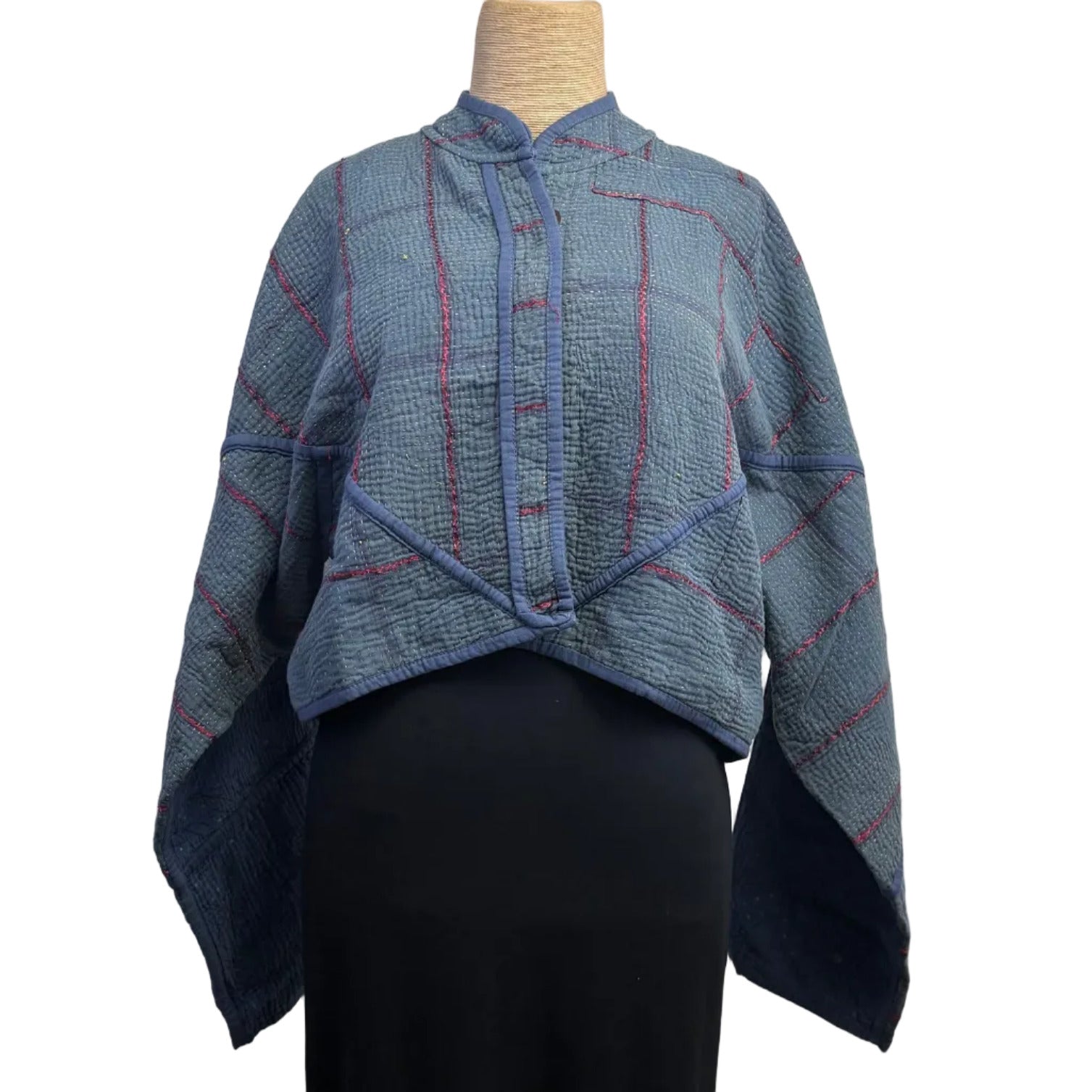 NAMAI Kantha Jacket, Reversible, Kaira Cropped, Blue/Green S/M