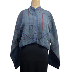 NAMAI Kantha Jacket, Reversible, Kaira Cropped, Blue/Green S/M