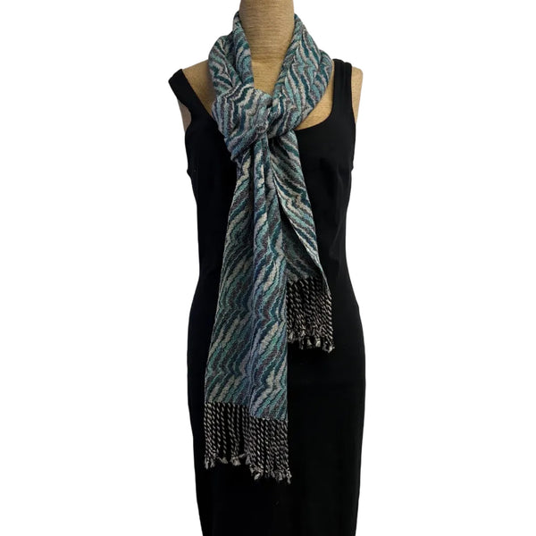 Muffy Young Scarf, Traveling, Black/White/Aqua