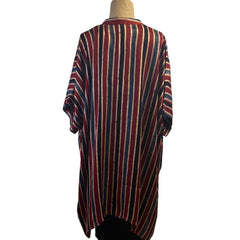 Sudarshan Tunic, Red/Blue/Tan/Black, Stripes, Fits S - XL