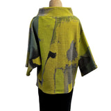 Andrea Geer Crop Top, Funnel Neck, Lime/Grey/Chartreuse/Green, S/M