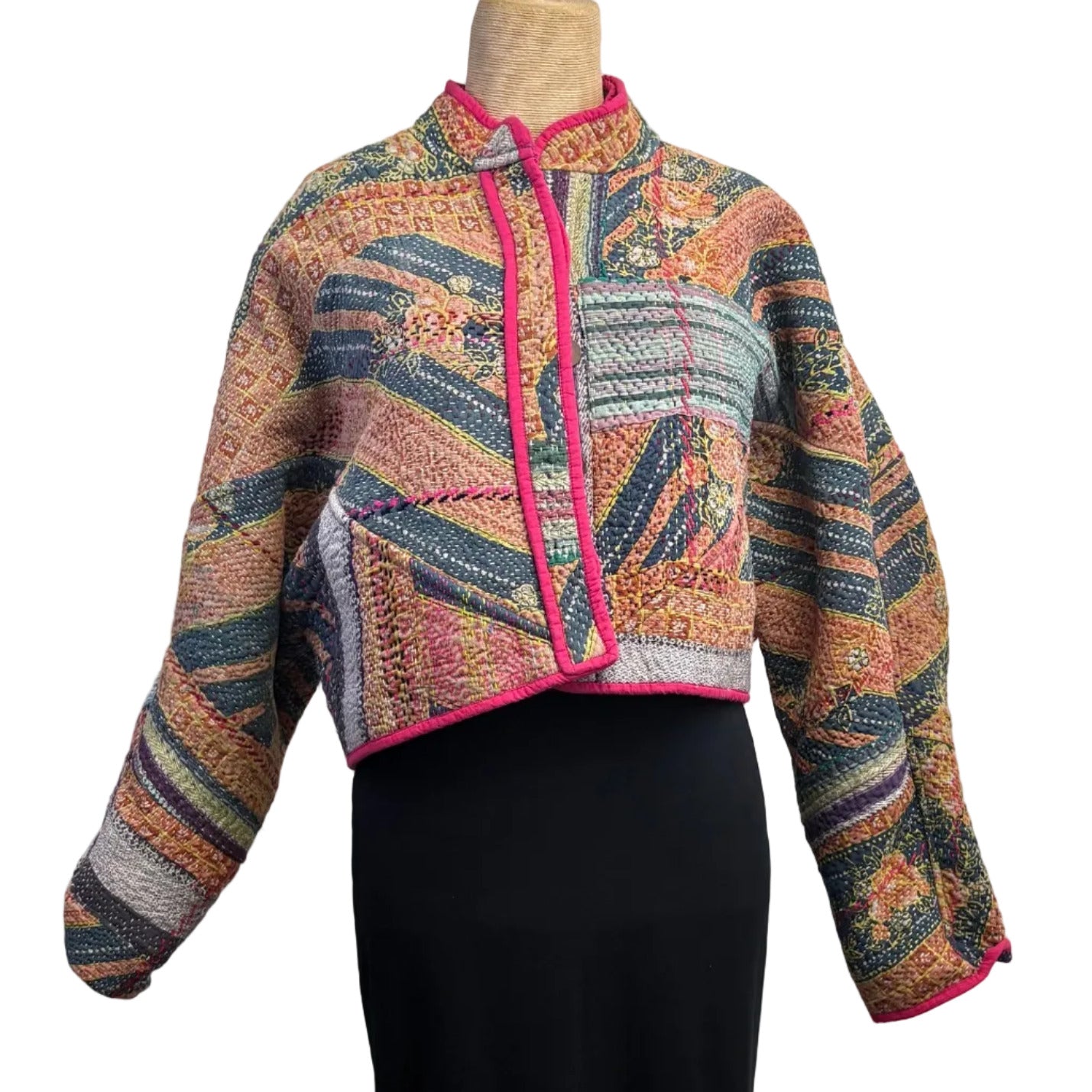 NAMAI Kantha Jacket, Reversible, Cropped, Suzani, Multicolor S/M
