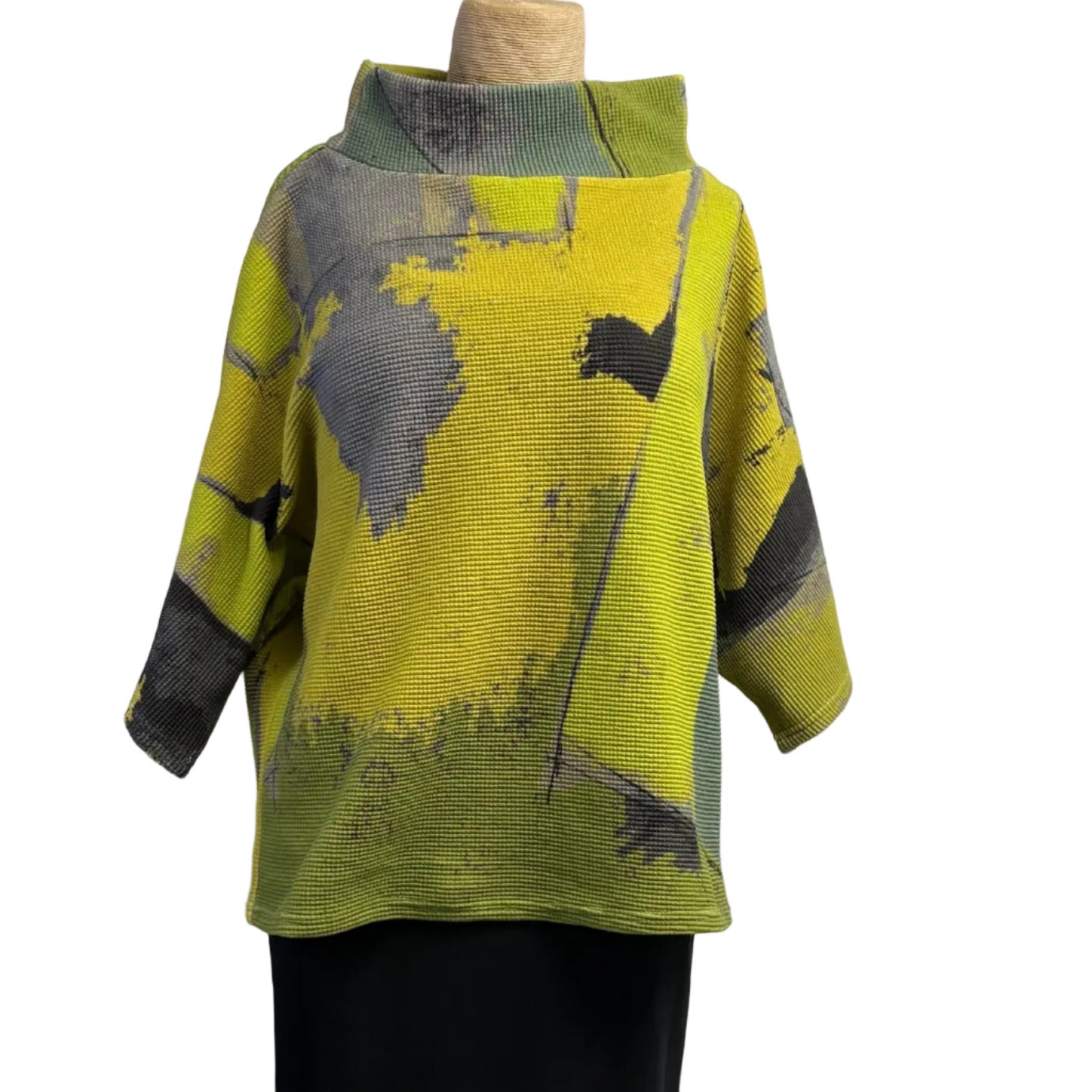 Andrea Geer Crop Top, Funnel Neck, Lime/Grey/Chartreuse/Green, S/M