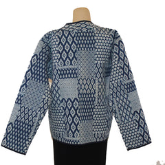 Sudarshan Short Quilted Jacket, Indigo, Hand-Printed Designs S/M
