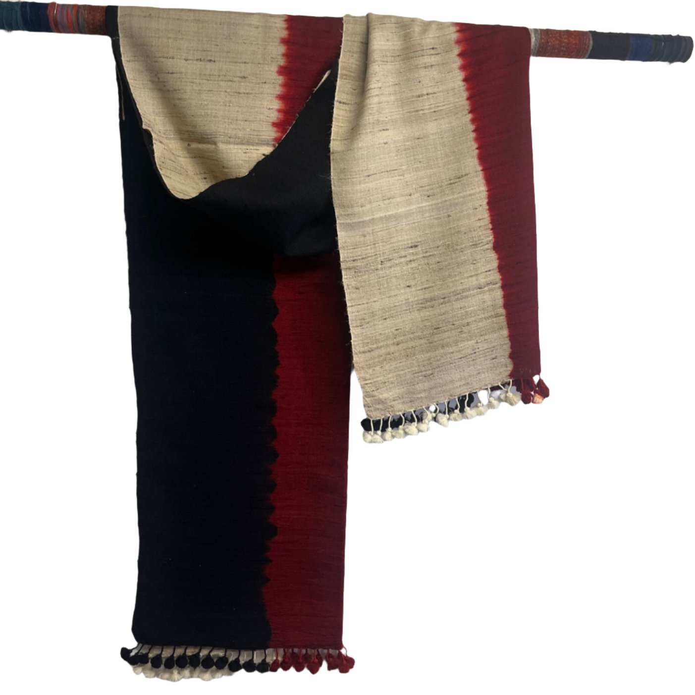 Rajan Vankar Stole,Three Shades, Red/Black/Tan