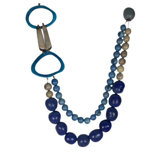 Lula Castillo Necklace, Two Rings, Blues/Gray