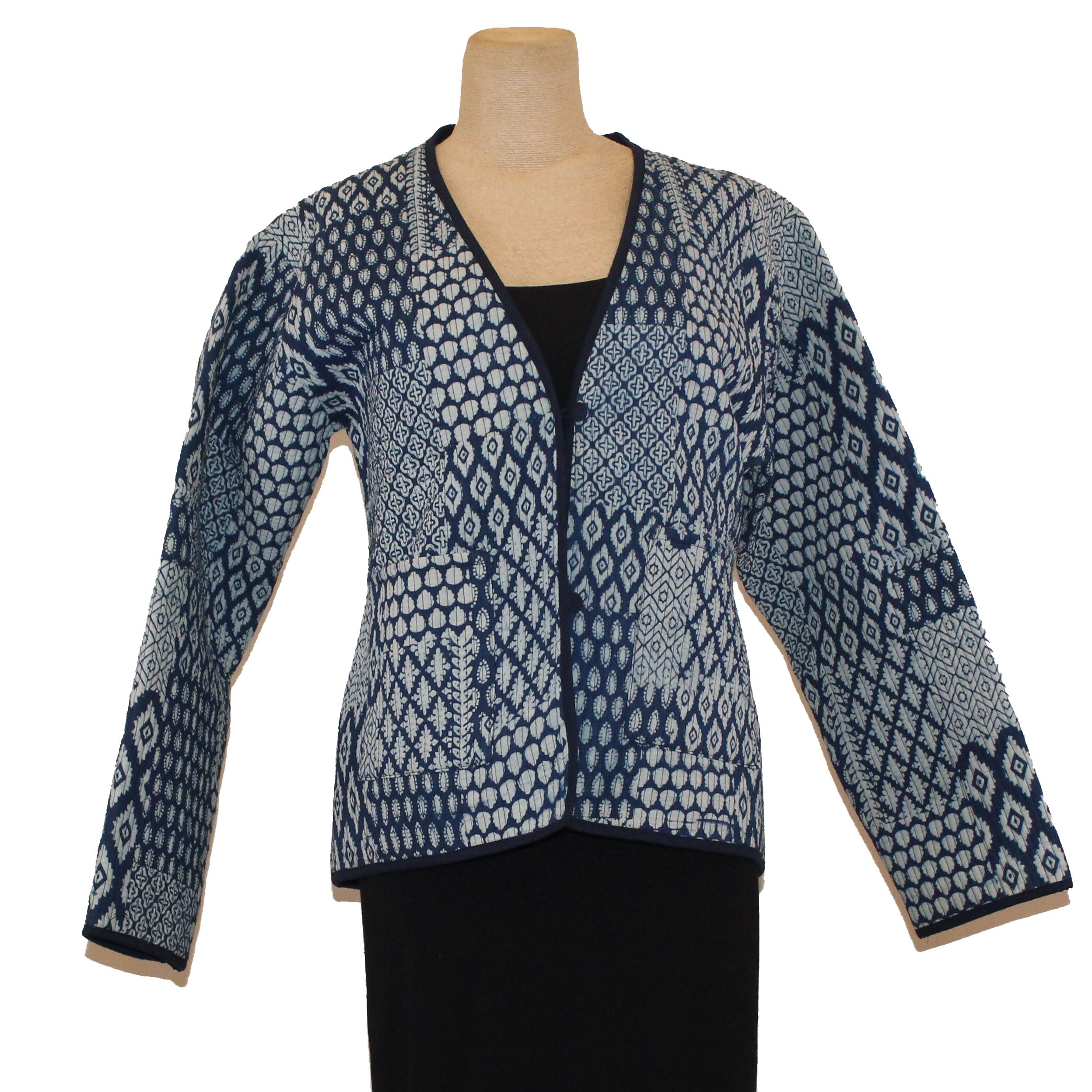 Sudarshan Short Quilted Jacket, Indigo, Hand-Printed Designs S/M