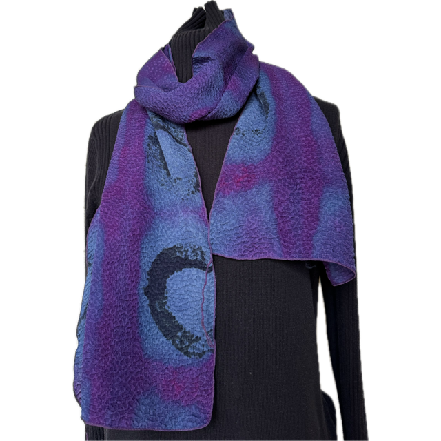 Judith Bird Scarf, Stretchy Silks, Blues/Purples/Black Print