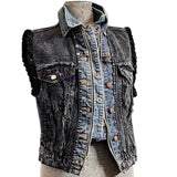 Catherine Bacon Denim Vest, Cropped, Wump, Black, XS/S