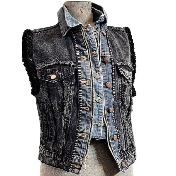 Catherine Bacon Denim Vest, Cropped, Wump, Black, XS/S
