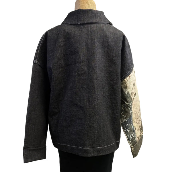 Andrea Geer Denim Jacket, Black/Grey/White/Lime, S/M