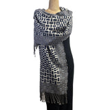 Muffy Young Shawl, Basket Variations, Navy, Black/White