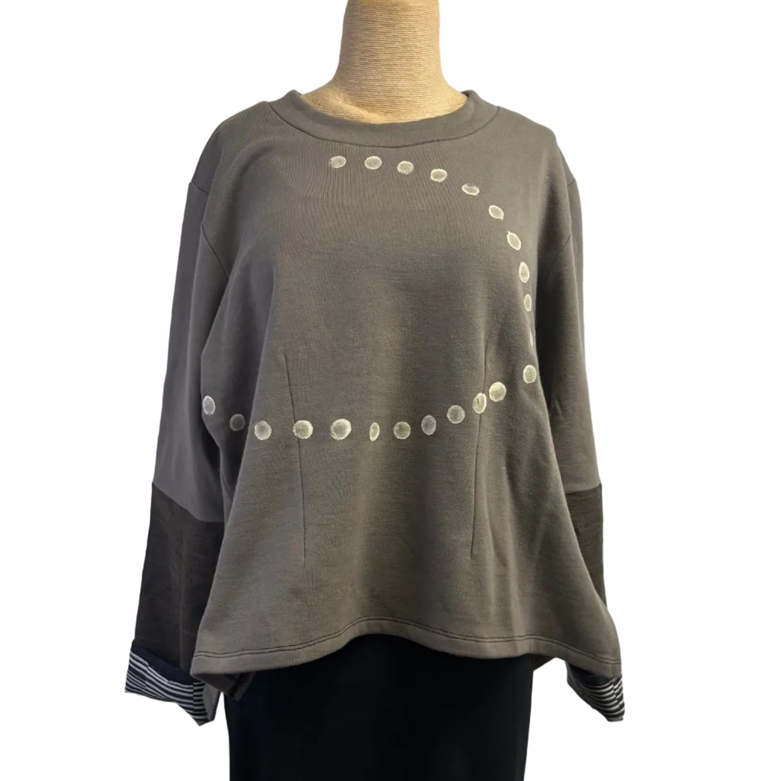 Deborah Cross Pullover, Sweatshirt, Grey/White Dots, M
