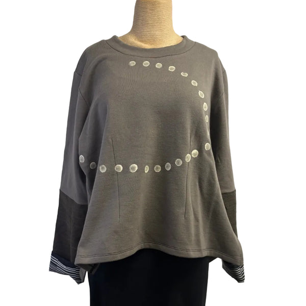 Deborah Cross Pullover, Sweatshirt, Grey/White Dots, M