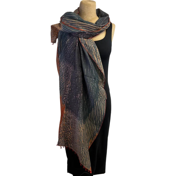 Neeru Kumar Scarf/Shawl, Orange/Teal/Navy