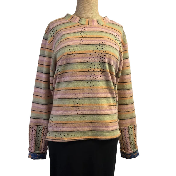 Deborah Cross Pullover, Peach/Green/Lavender/Black Dots & Stripes, S