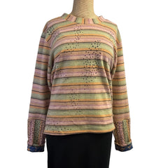 Deborah Cross Pullover, Peach/Green/Lavender/Black Dots & Stripes, S