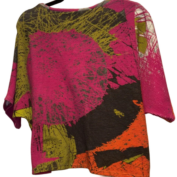 Andrea Geer Crop Top, Boxy, Pink/Chartreuse/Orange/Black 1 , Fits S-L
