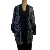 Sudarshan Kimono, Blue/White/Black, Floral, XL