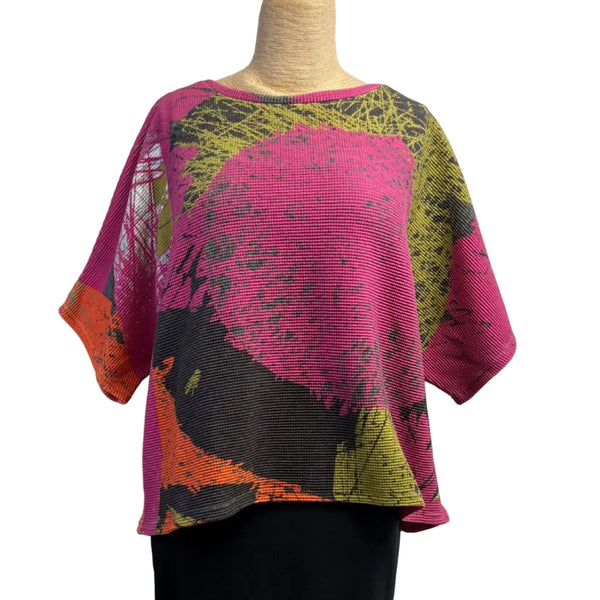 Andrea Geer Crop Top, Boxy, Pink/Chartreuse/Orange/Black 1 , Fits S-L