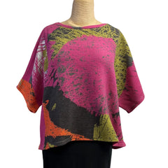 Andrea Geer Crop Top, Boxy, Pink/Chartreuse/Orange/Black 1 , Fits S-L