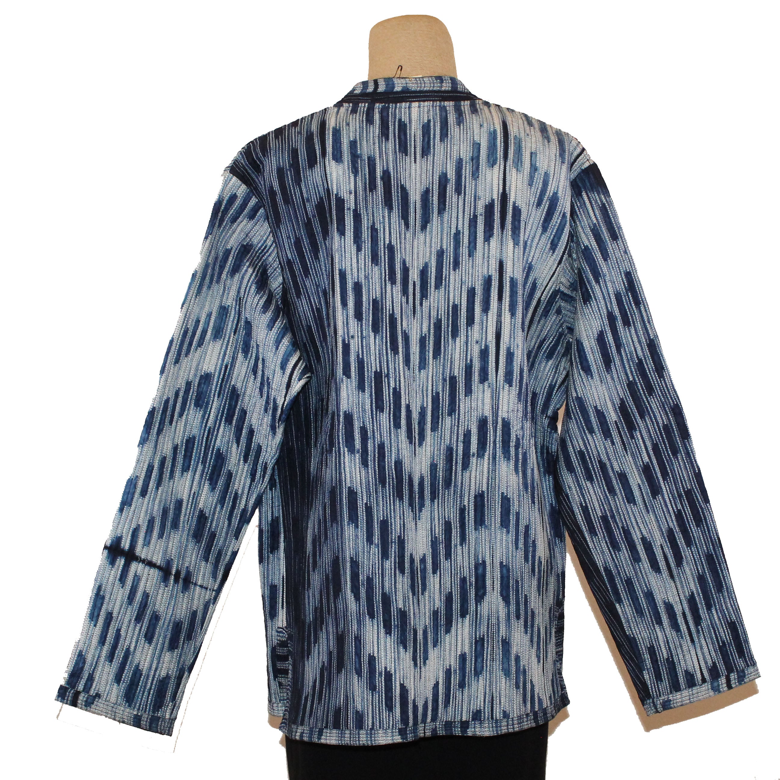 Sudarshan Jacket, Stitch Resist Shibori-Dyed Stripes, Indigo/White, S/M