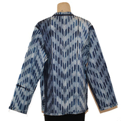 Sudarshan Jacket, Stitch Resist Shibori-Dyed Stripes, Indigo/White, S/M