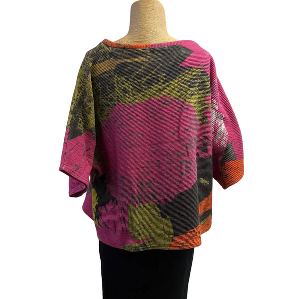 Andrea Geer Crop Top, Boxy, Chartreuse/Pink/Orange/Black 2, Fits S-L