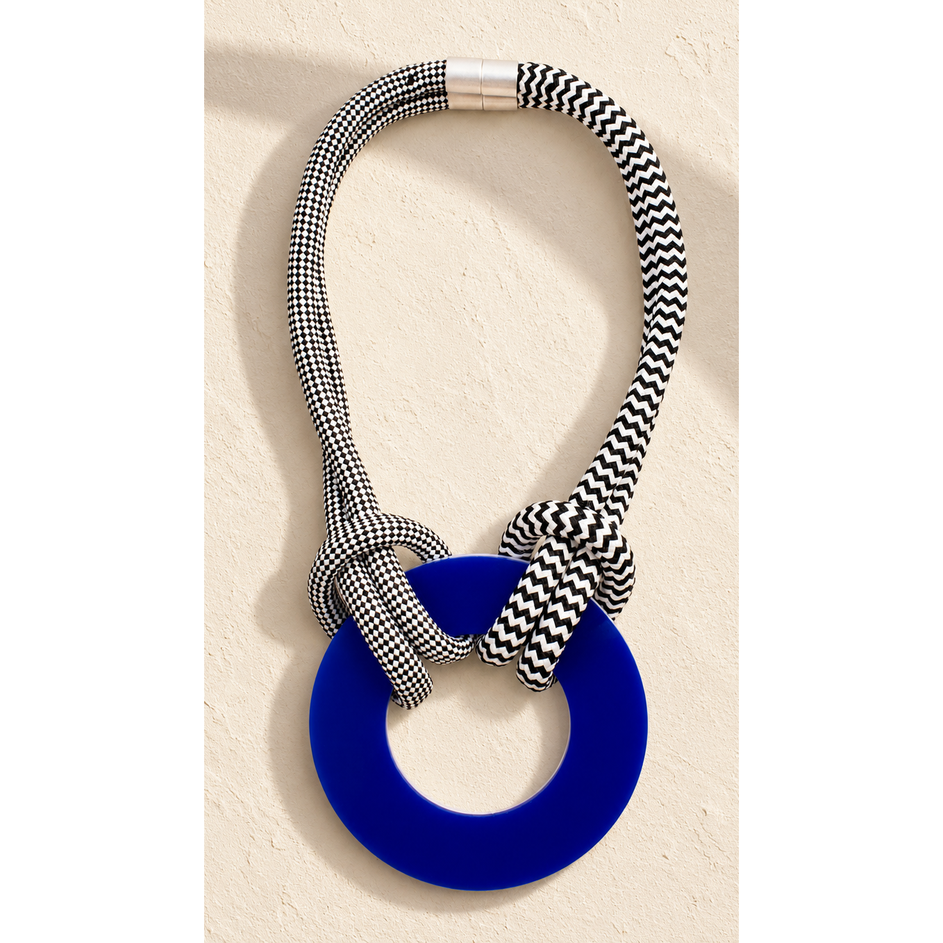 Christina Brampti Necklace, reversible circle, Royal Blue, White & Black