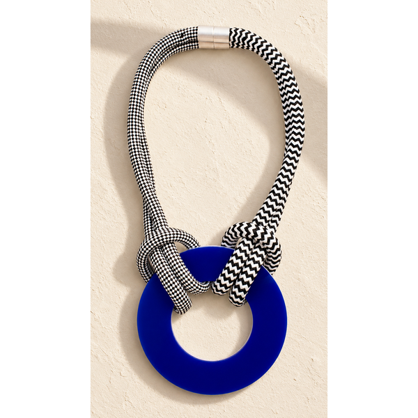 Christina Brampti Necklace, reversible circle, Royal Blue, White & Black