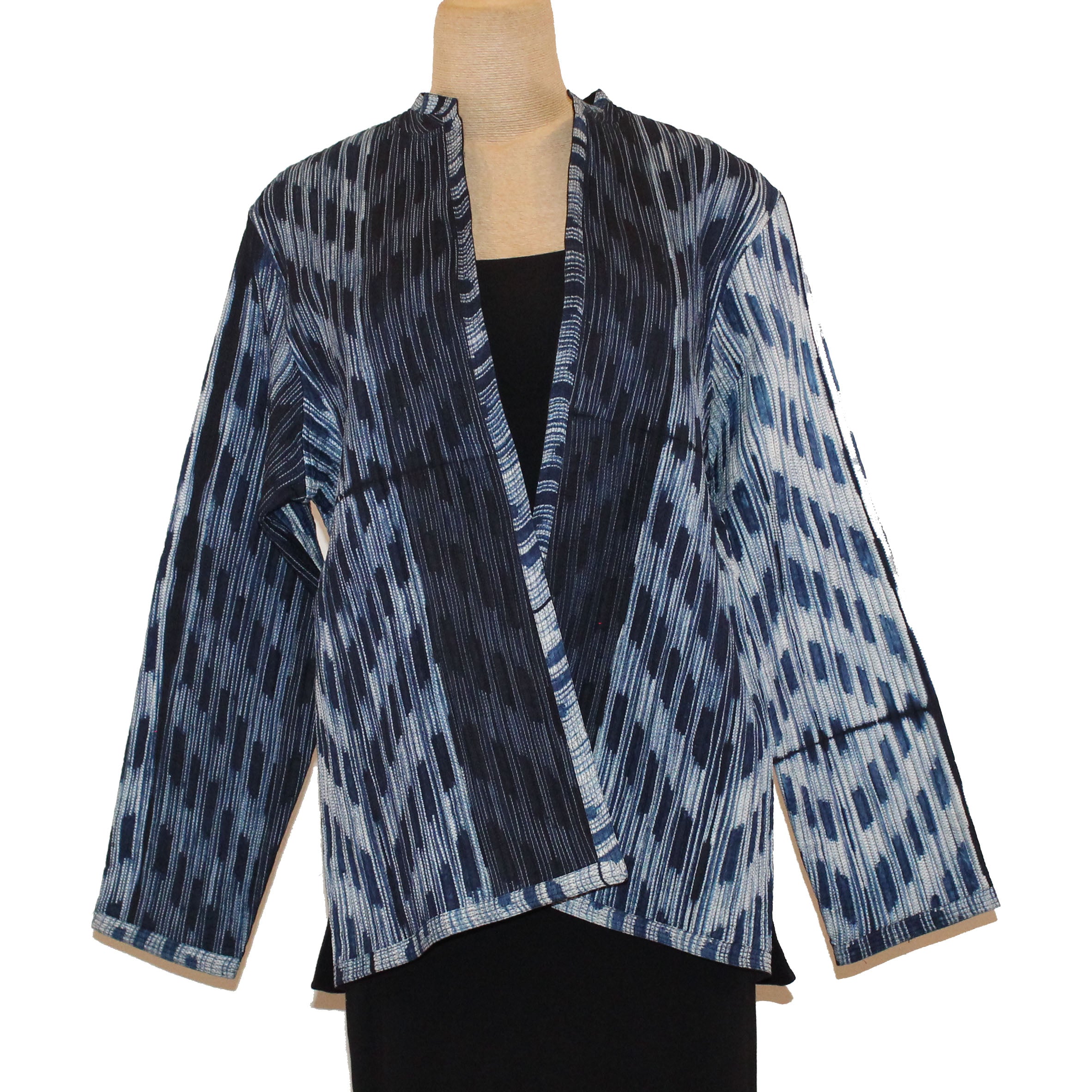 Sudarshan Jacket, Stitch Resist Shibori-Dyed Stripes, Indigo/White, S/M