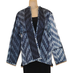 Sudarshan Jacket, Stitch Resist Shibori-Dyed Stripes, Indigo/White, S/M