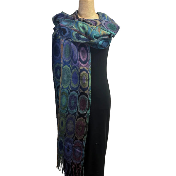 Muffy Young Shawl, Ovals, Sapphire, Peacock & Turquoise