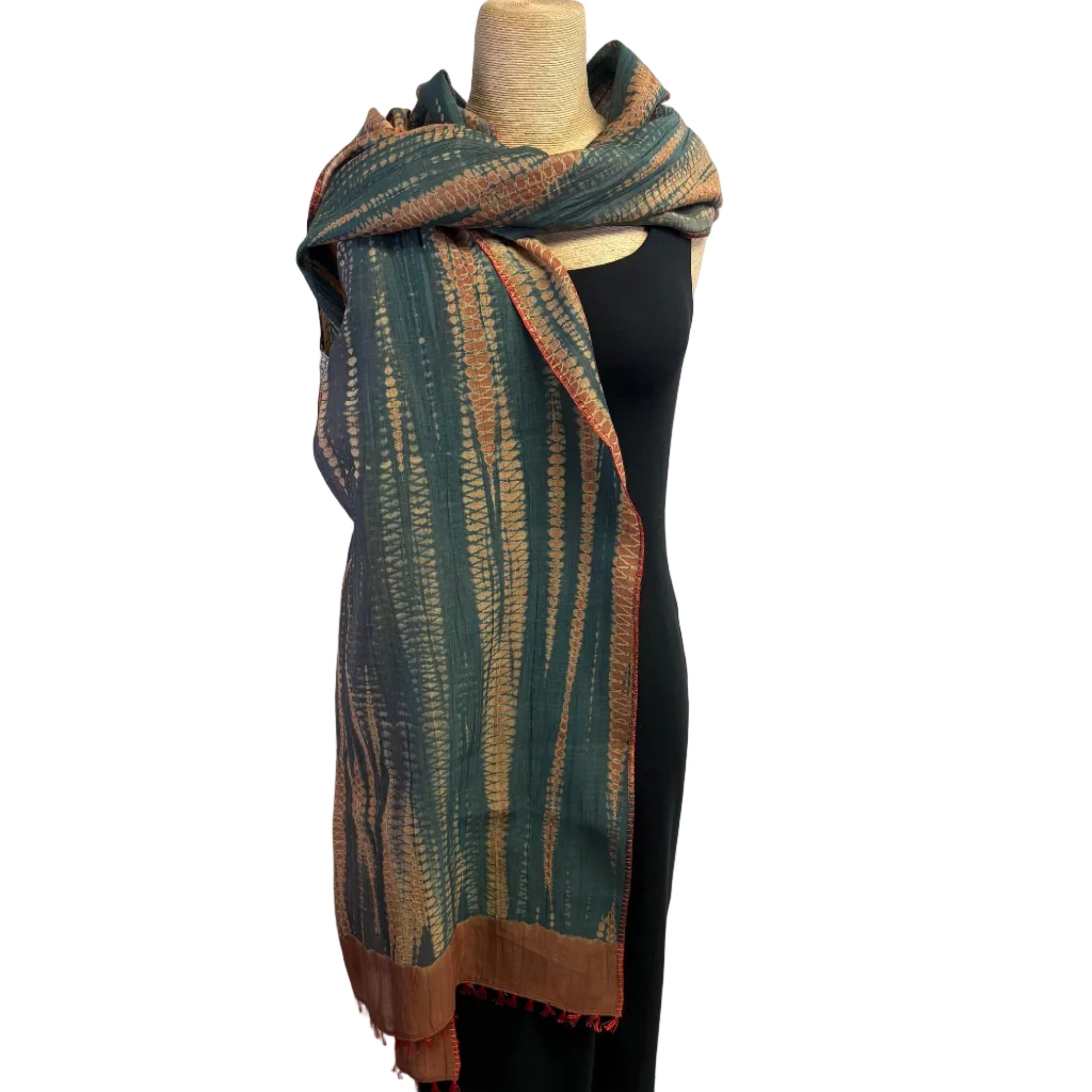 Neeru Kuman Scarf/Shawl, Teal/Rust/Tan