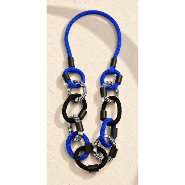 Christina Brampti Necklace, Long, Intertwining Circles, Royal Blue & Black