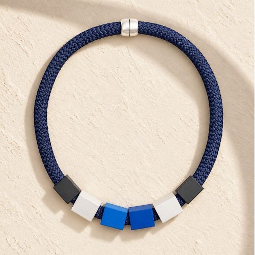 Christina Brampti Necklace, Cubes, Royal Blue, Silver & Black
