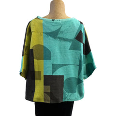 Andrea Geer Crop Top, Boxy, Aqua/Yellow/Black, Fits S - L