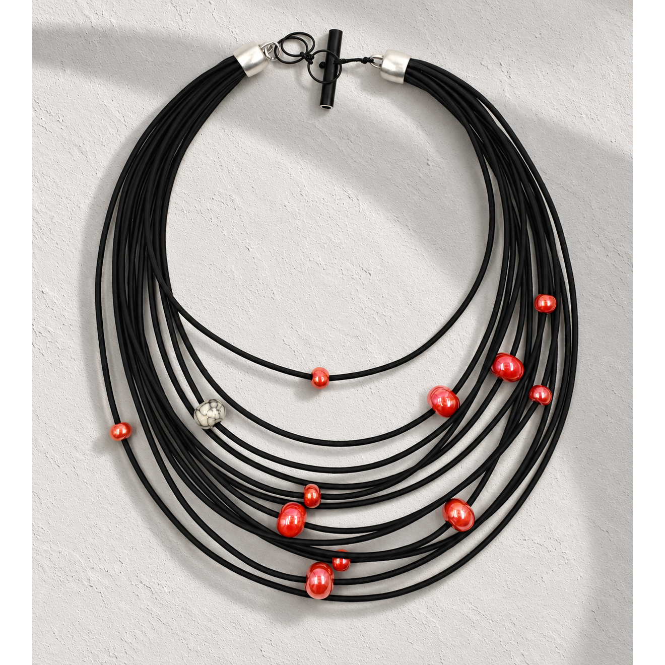 Christina Brampti Necklace, Mutil-Strand Ceramic Balls, Black/Red