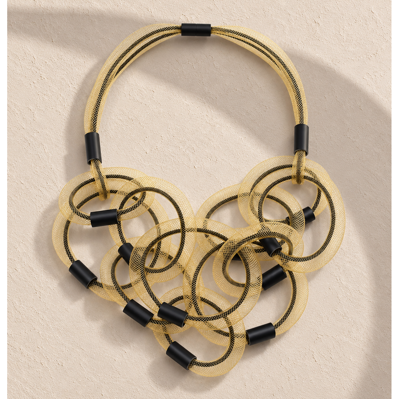 Christina Brampti Necklace, Gold Mesh Loops, Gold/Black