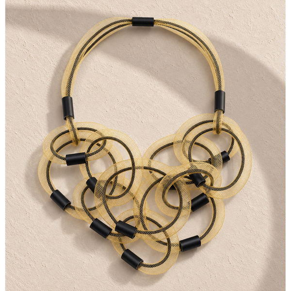 Christina Brampti Necklace, Gold Mesh Loops, Gold/Black