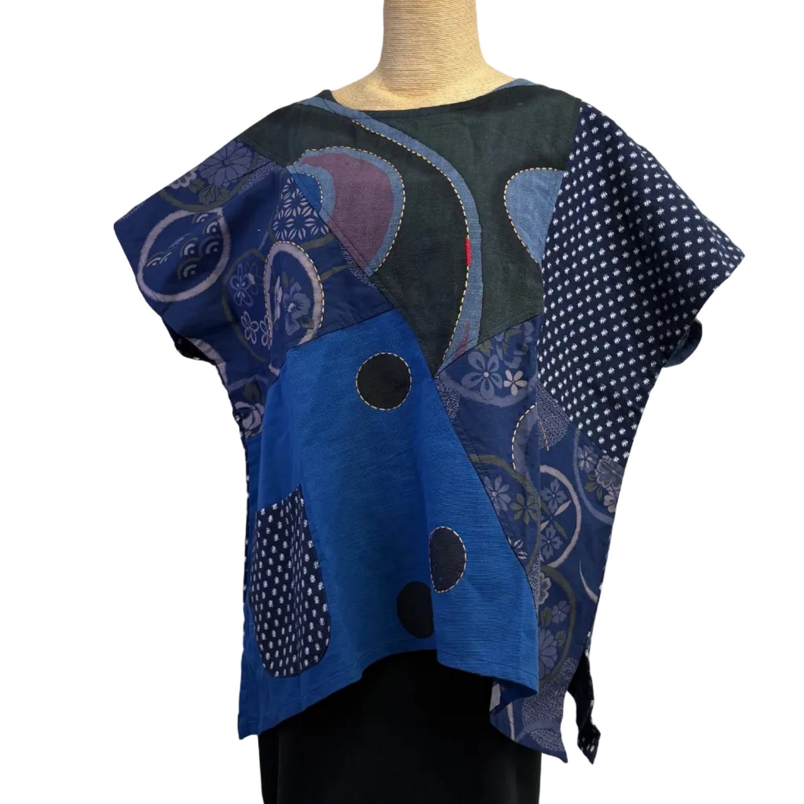 Yaza Topper, Patchwork, Royal Blue/Multi-Color M/L