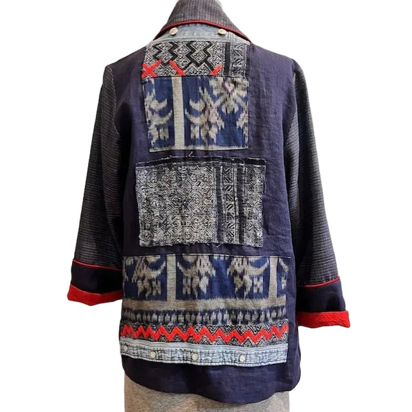Catherine Bacon Jacket, Indigo Mosaic Panel, Blue/Red, S/M