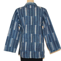 Sudarshan Jacket, Quilted Hand Block Printed Indigo Stripes, Blue/White, S/M
