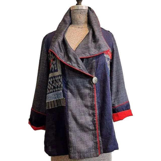 Catherine Bacon Jacket, Indigo Mosaic Panel, Blue/Red, S/M