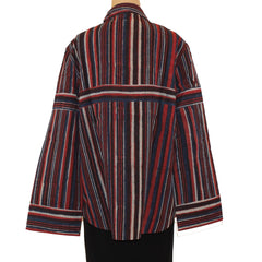 Sudarshan Jacket, Hand Block Printed Stripes, Persimmon/Blue/Brown/Cream, M/L