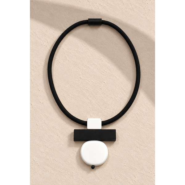 Christina Brampti Necklace, Cord and Aluminum Pendant, Black/White